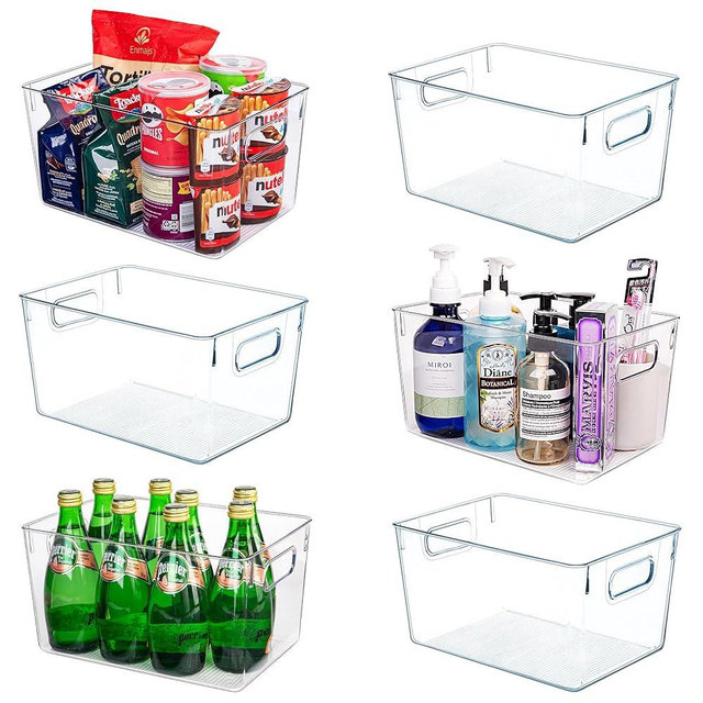JOYMEEZO 6pcs Clear Plastic Storage Bins – Large Pantry Organizers(11"x8"x6") & Storage Containers, Cabinet Organizer - Home Organization for Kitchen, Office, Closet, Garage, Laundry Room & Freezer