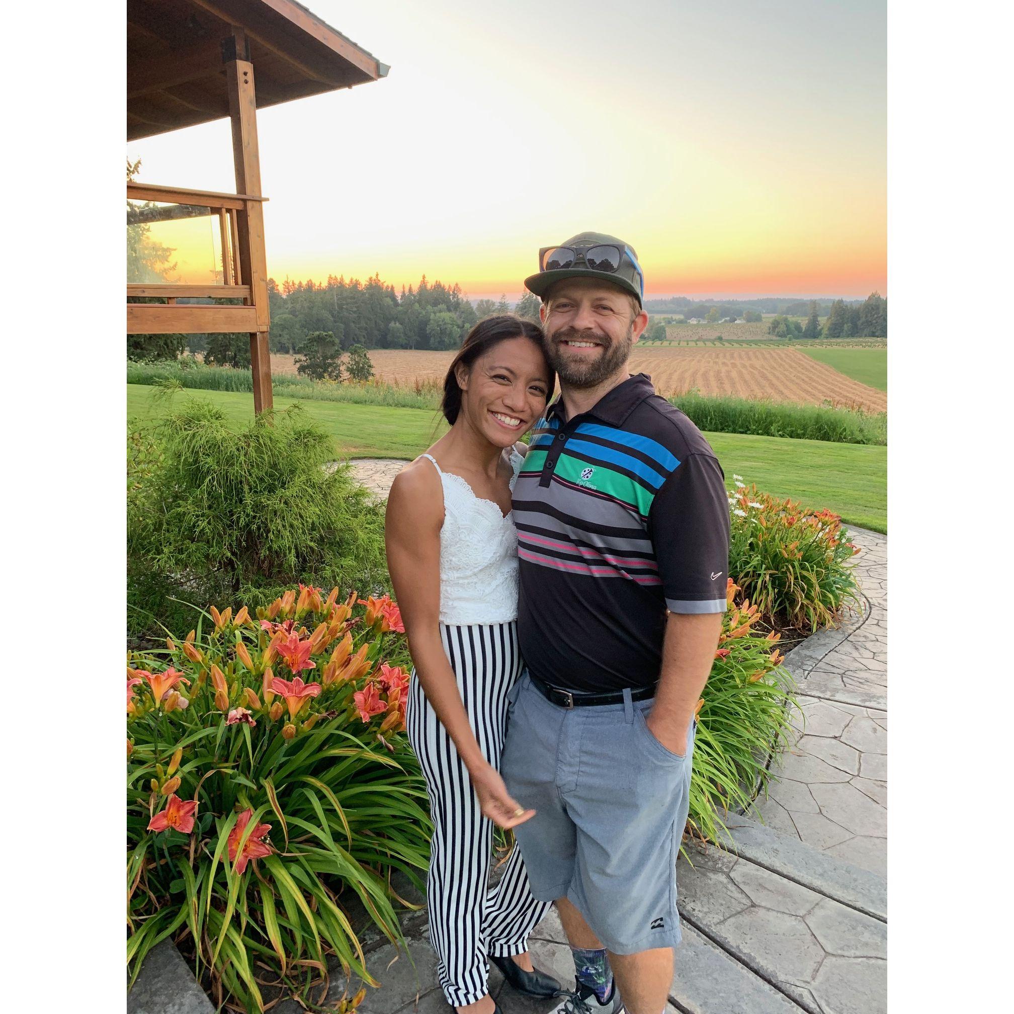 Enjoying the sunset at Megan and Patrick's wedding 2021