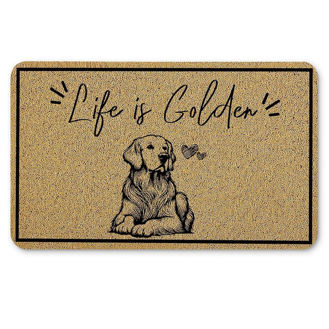 Qnhij Funny Golden Retriever Welcome Mats for Front Door, Dog Door Mat, Life is Golden Humorous Doormat for Porch Outside Inside Outdoor Indoor Entrance, Dog Bath Rug, 17x30 Inches