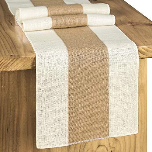 Letjolt Splicing Burlap Table Runner Rustic Table Runner Woven Table Decor Farmhouse Runner Easter Sunday Picnic Jute Woven Fabric, Light Colour Edge 12x72 Inches