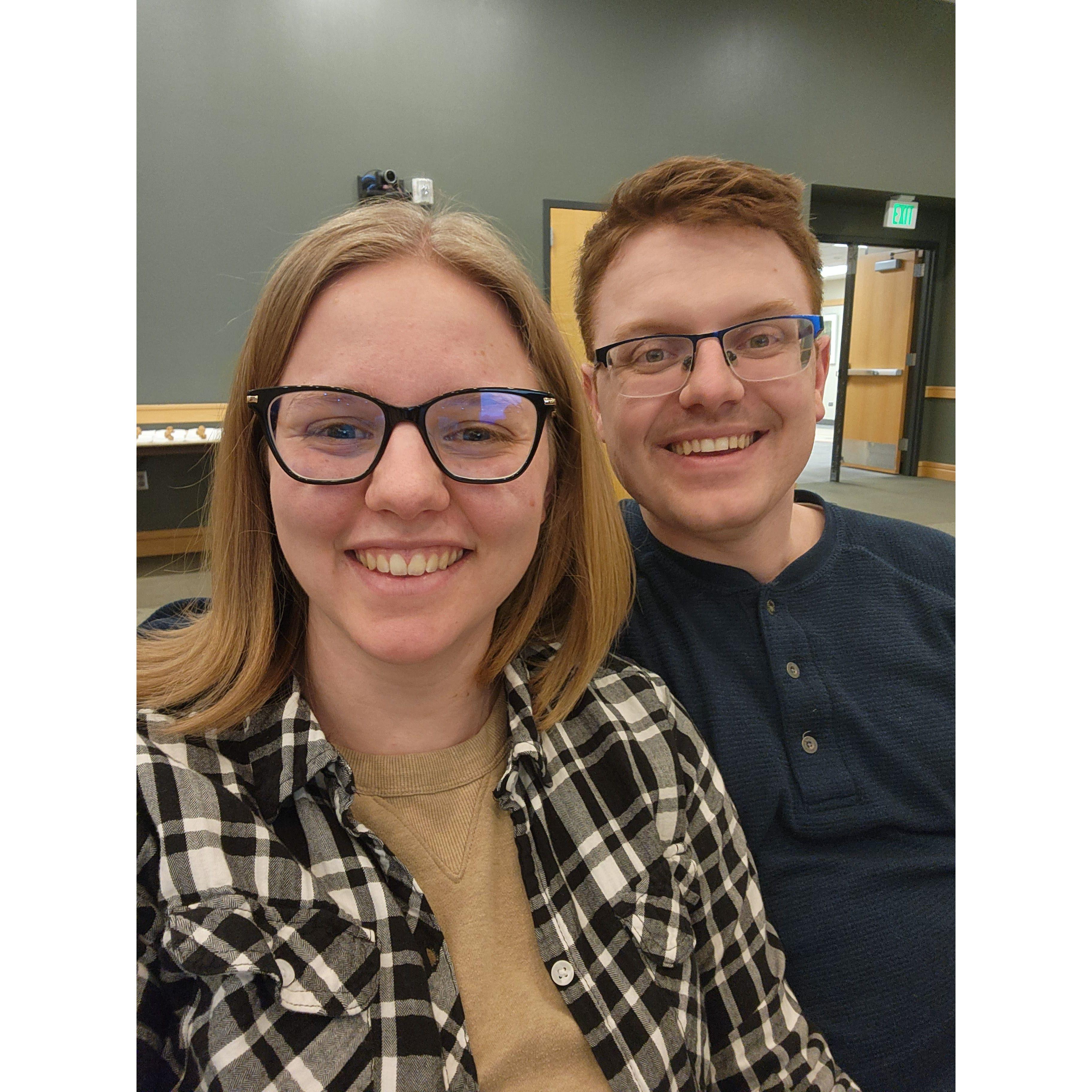 Matthew and I doing homework on campus at BYU-I. Since we were both wearing glasses, we thought we should take a photo together!