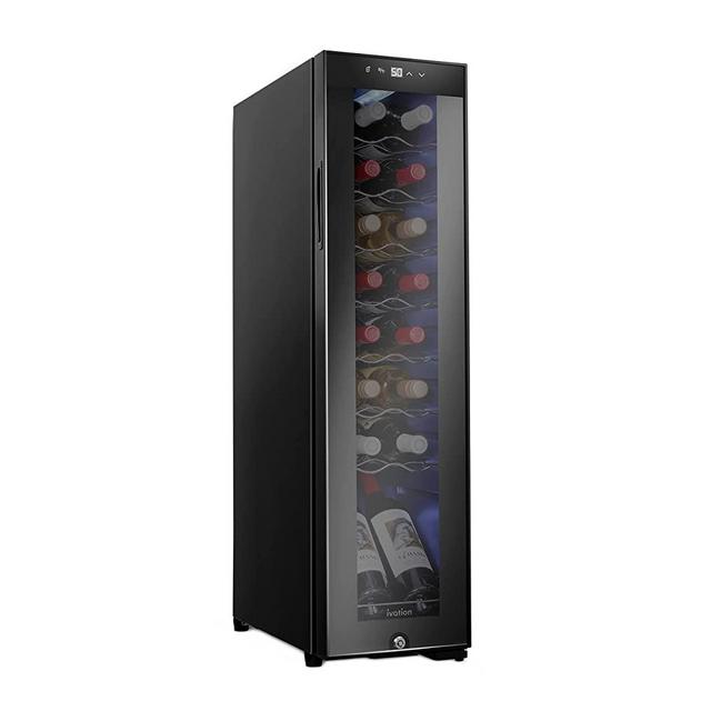 Ivation 16 Bottle Compressor Wine Cooler Refrigerator w/Lock | Large Freestanding Wine Cellar For Red, White, Champagne or Sparkling Wine | 41f-64f Digital Temperature Control Fridge Glass Door Black
