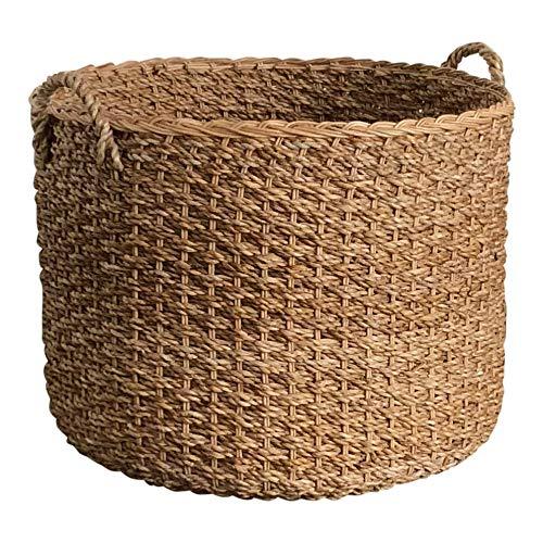 Wholestory Round Woven Wicker Banana Leaf Large Blanket Floor Storage Basket with Handles perfect for Organizers