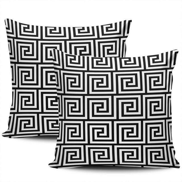 WEINIYA Sofa Decoration Pillowcases 2 Pack Black and White Greek Key European Cushion Case Throw Pillow Covers 26x26 Inch Double Sides Print