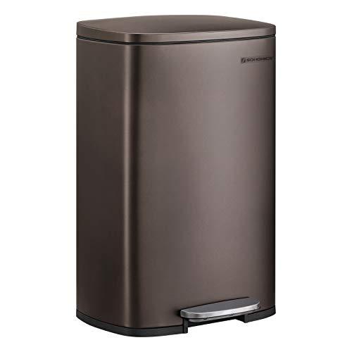 SONGMICS 13.2 Gal (50L) Kitchen Trash Can, Pedal Garbage Can, with Plastic Inner Bucket, Hinged Lid, Soft Closure, Odor Proof and Hygienic, Brown ULTB50BR