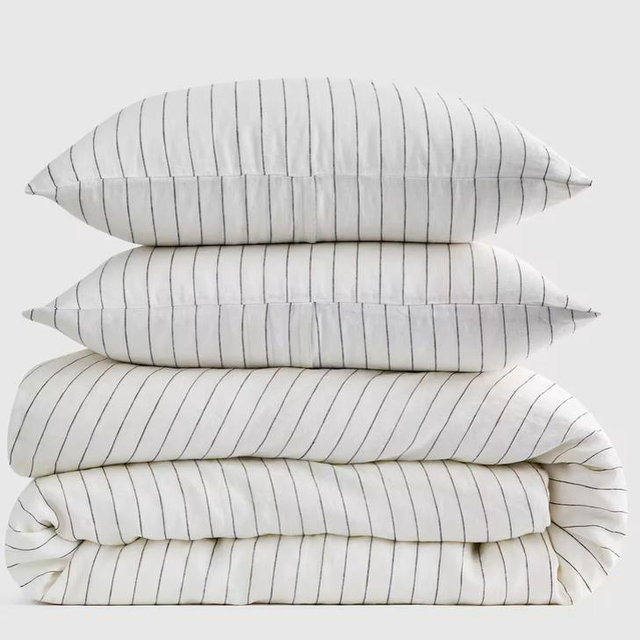 European Linen Duvet Cover Set - Full/Queen Pin Stripe
