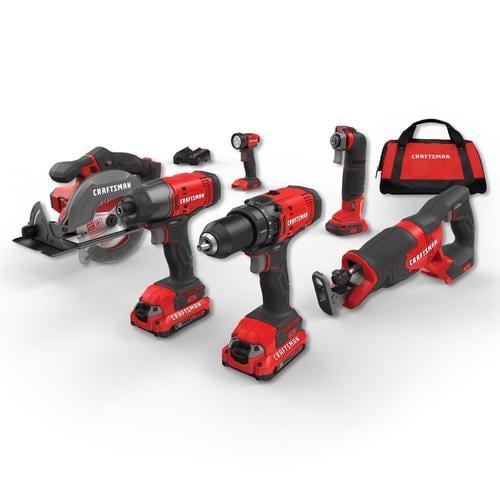 CRAFTSMAN V20 6-Tool 20-Volt Max Power Tool Combo Kit with Soft Case (Charger Included and 2-Batteries Included)