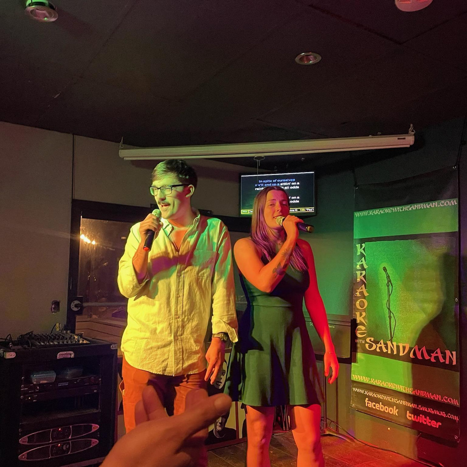 Our first karaoke song together was In Spite of Ourselves by John Prine