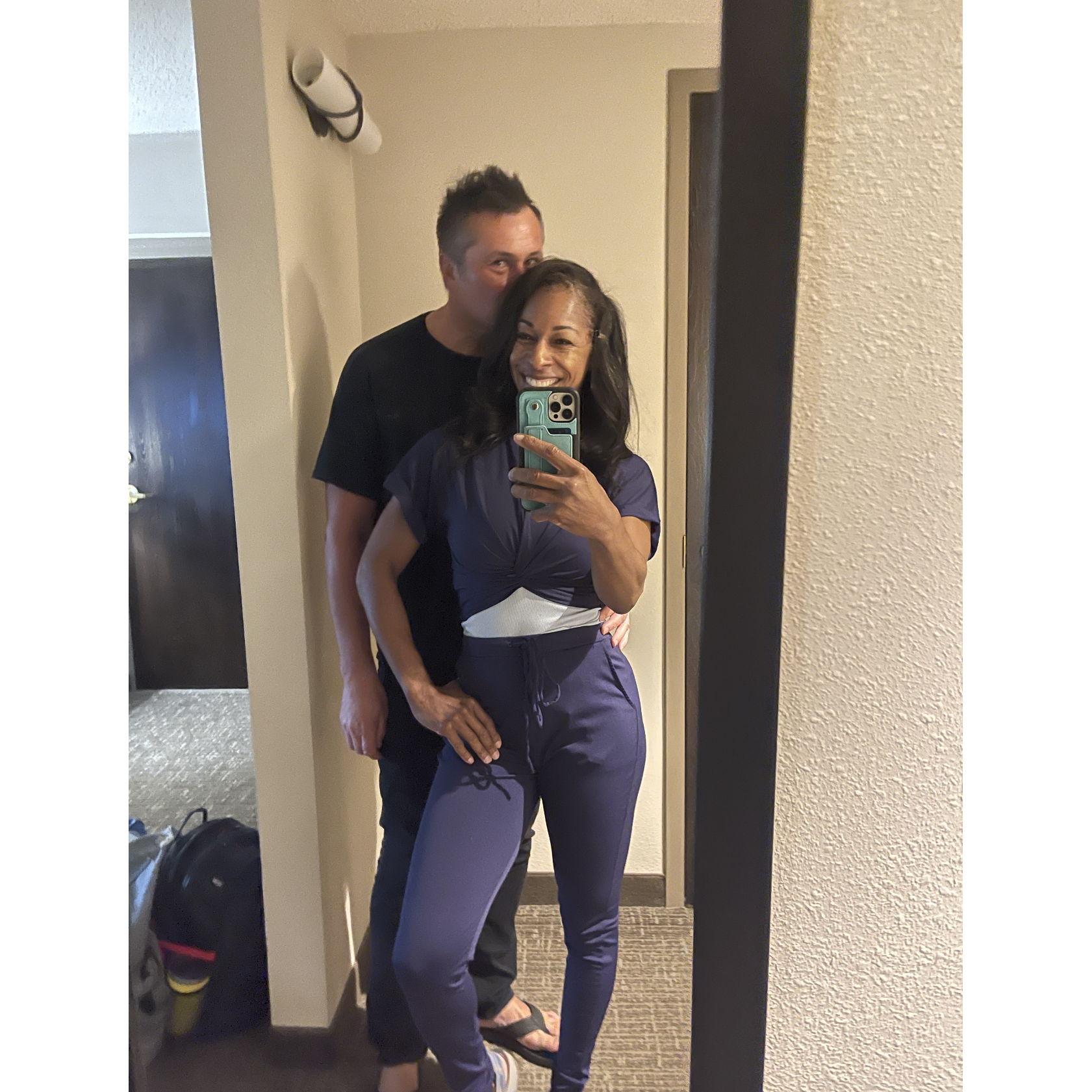 Grabbing a quick selfie before heading out (I'm pretty sure we were up North and had just finished a bike ride.