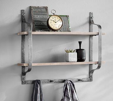 Rustic Pine Shelf with Hooks