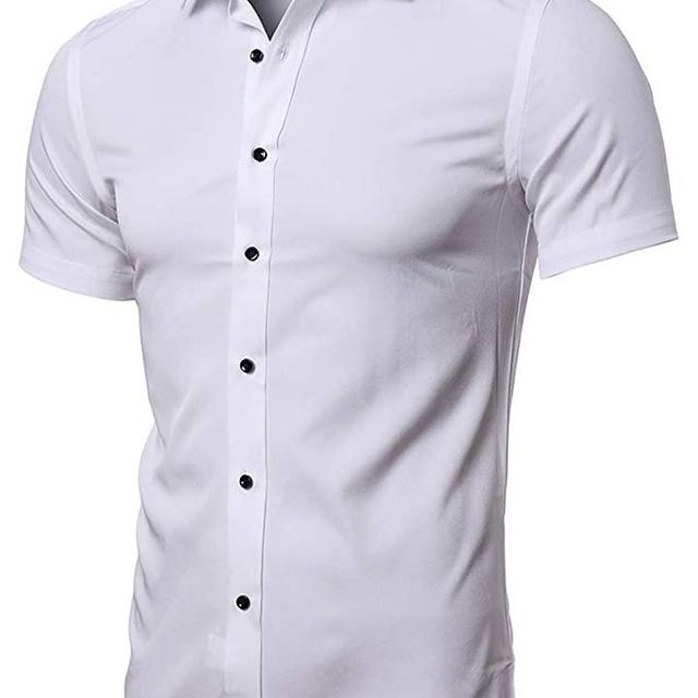 FLY HAWK Mens Dress Shirts, Fitted Bamboo Fiber Short Sleeve Elastic Casual Button Down Shirts