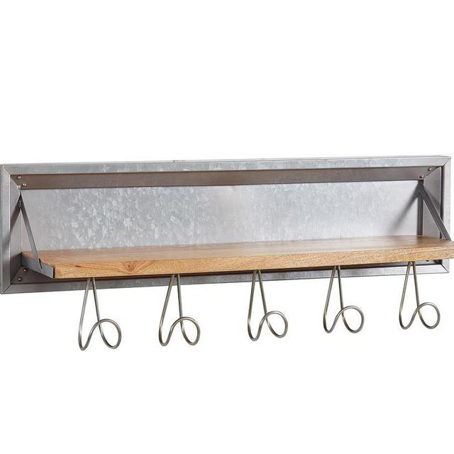 Galvanized & Light Wood Modular Wall System- Row Of Hooks