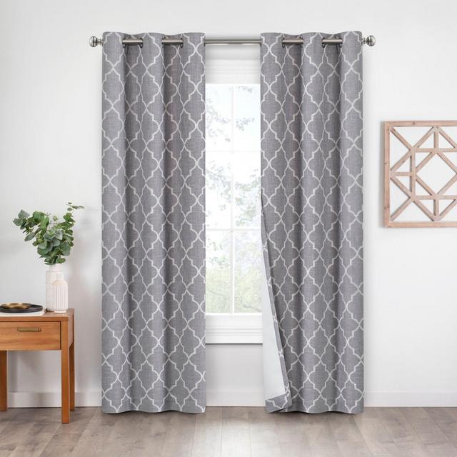 Eclipse Leland Ogee 2-Pack 84-Inch Grommet 100% Blackout Window Curtain Panels in Grey