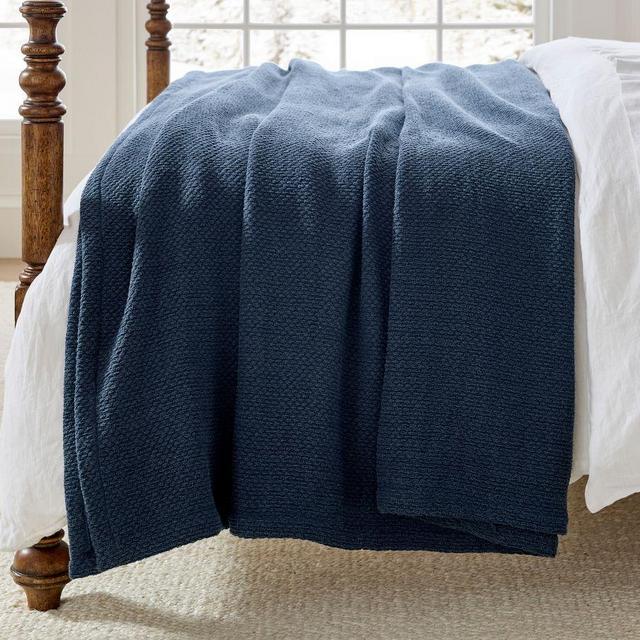 Washed Cotton Basket Weave Blanket, Navy, King/Cal. King