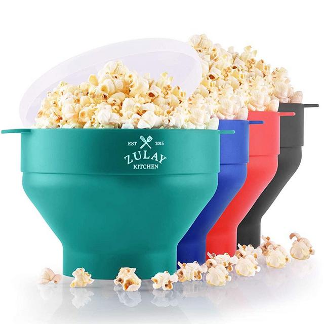 Zulay Kitchen Microwave Popcorn Popper Collapsible, BPA Free Silicone Popcorn Popper Microwave Collapsible Bowl, Quick & Easy Popcorn Popper Silicone Microwave (Aqua)