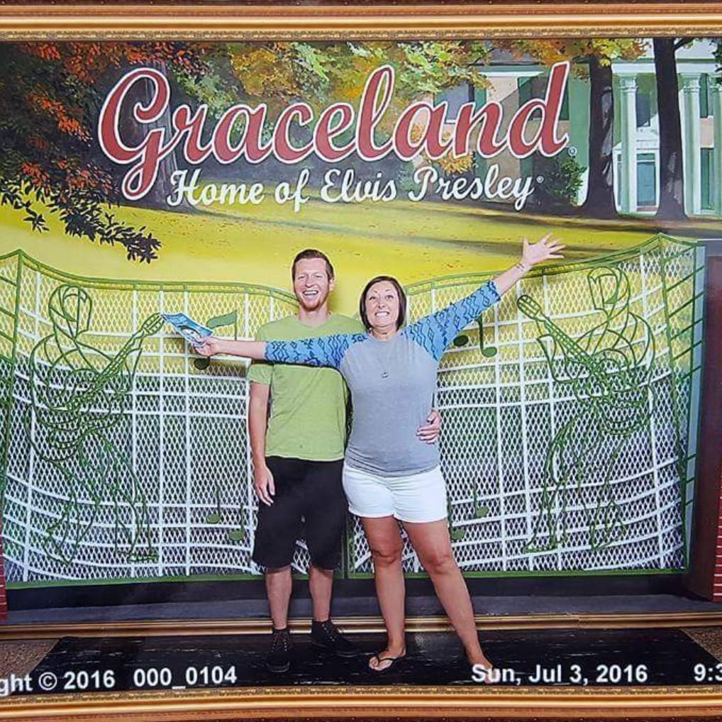 Best day of my life!!! At the last moment before this picture was taken I spread my arms as if saying "I'm here Elvis!" Ryan's laughter is genuine and I love it!!