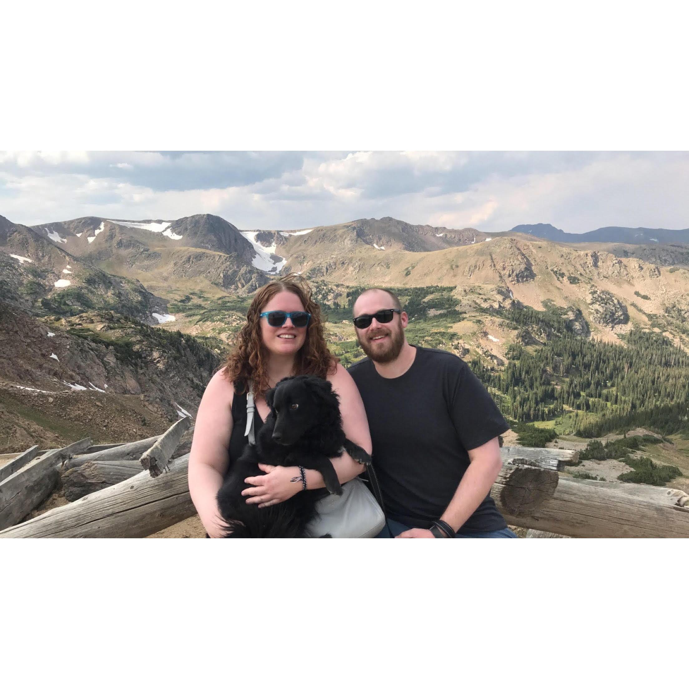 A family pic with Ted in the mountains — just missing Pooka and Libby!