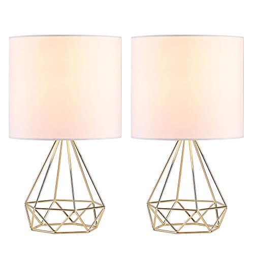 CO-Z Modern Table Lamps for Living Room Bedroom Set of 2, Gold Desk Lamp with Hollowed Out Base and White Fabric Shade, 16 Inches Bedside Lamps for Nightstand Accent. (Gold)