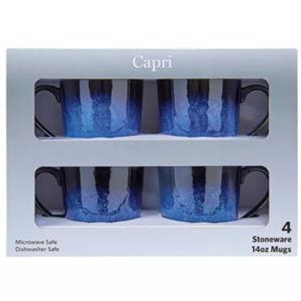 Capri Euro Ceramica Blue Stoneware Mug Set of 4, 14 Ounces