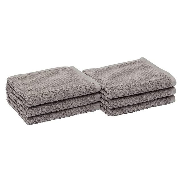 Amazon Basics Odor Resistant Textured Hand Towel, 16 x 26 Inches - 6-Pack, Dark Gray