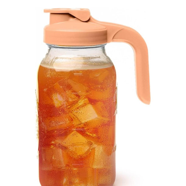 County Line Kitchen Glass Mason Jar Pitcher with Lid - Wide Mouth, 2 Quart (64 oz) - Heavy Duty, Leak Proof - Sun & Iced Tea Pitcher, Cold Brew Coffee, Breast Milk Storage, Water - Peach
