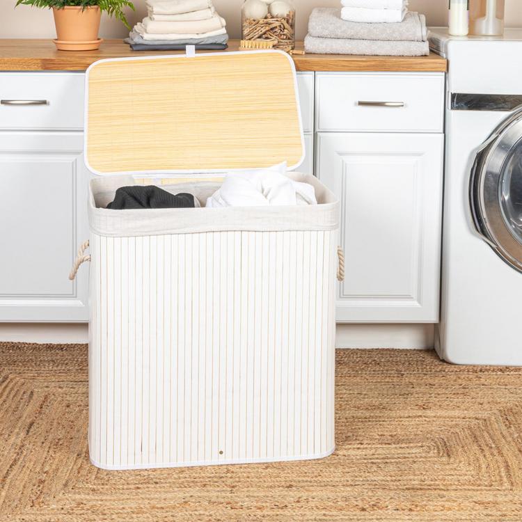 Household Essentials, Bamboo Double Laundry 39-Gallon Hamper with Rope Handle | Zola