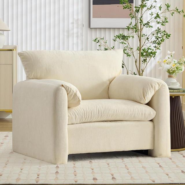Bonzy Home 38.6" Oversized Armchair,Premium Chenille Accent Chair, Upholstered Mid-Century Reading Chair with Wide Seat, Modern Lounge Chair for Living Room Bedroom,Easily Assemble (Beige)