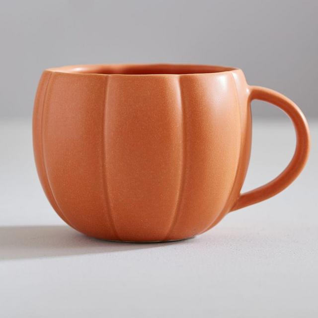 Pumpkin Shaped Stoneware Mugs, Set of 4 - Orange