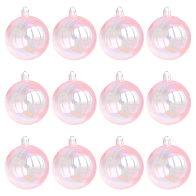 Tindobewan 12 Pcs Mini Christmas Iridescent Ornaments Balls Plastic Iridescent Ornaments Decorative Hanging Ornaments for Xmas Tree Wedding Valentine's Day Party Decorations (Pink, 1.18 Inch)
