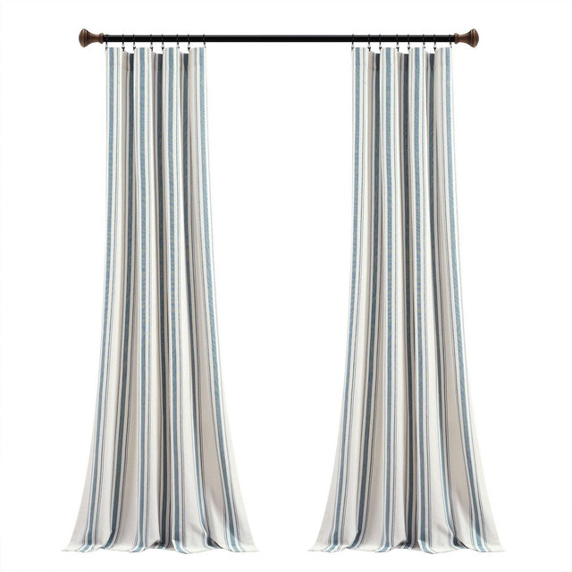 Set of 2 Farmhouse Striped Yarn Dyed Eco-Friendly Recycled Cotton Window Curtain Panels Blue - Lush Décor