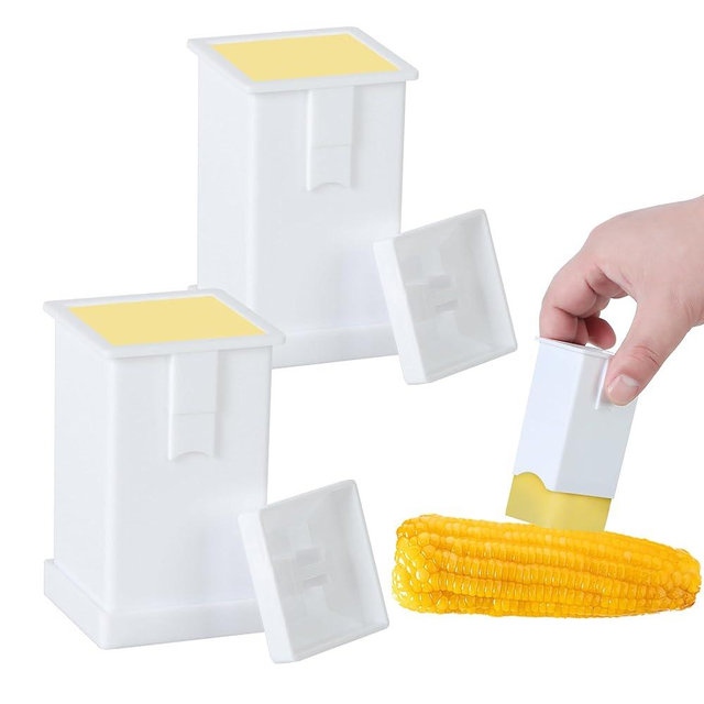 Atvkov 2 Pack Butter Spreader Corn Cob Holder, Plastic Butter Dispenser with Covers on Pancakes, Waffles, Bagels and Toasts