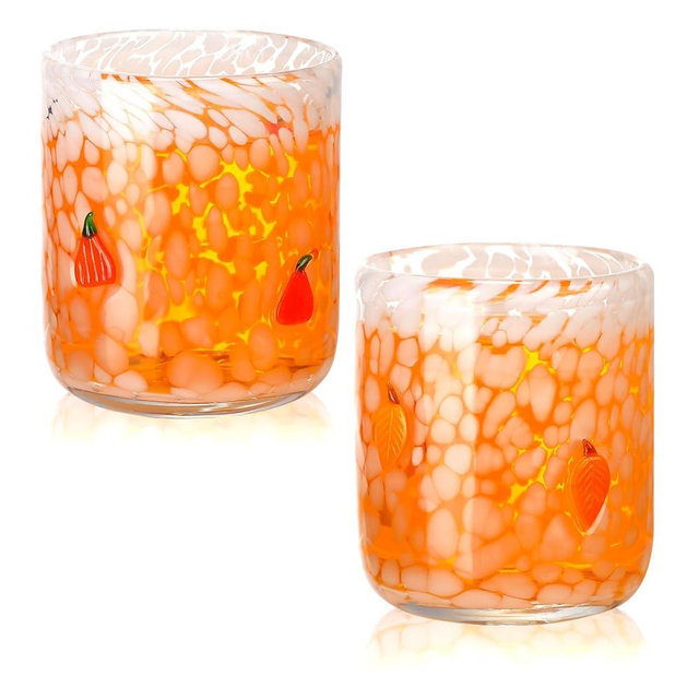 Reallnaive 2 Pcs Fall Icon Juice Glass Cups 14 oz Fall Pumpkins Maple Leaves Icon Glasses Drinking Cocktails Whiskey Stemless Glass for Drinkware Home Thanksgiving Autumn Decoration Harvest Party Gift