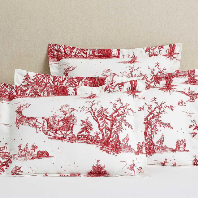 Red Santa Toile Organic Percale Shams, King, Set of 2