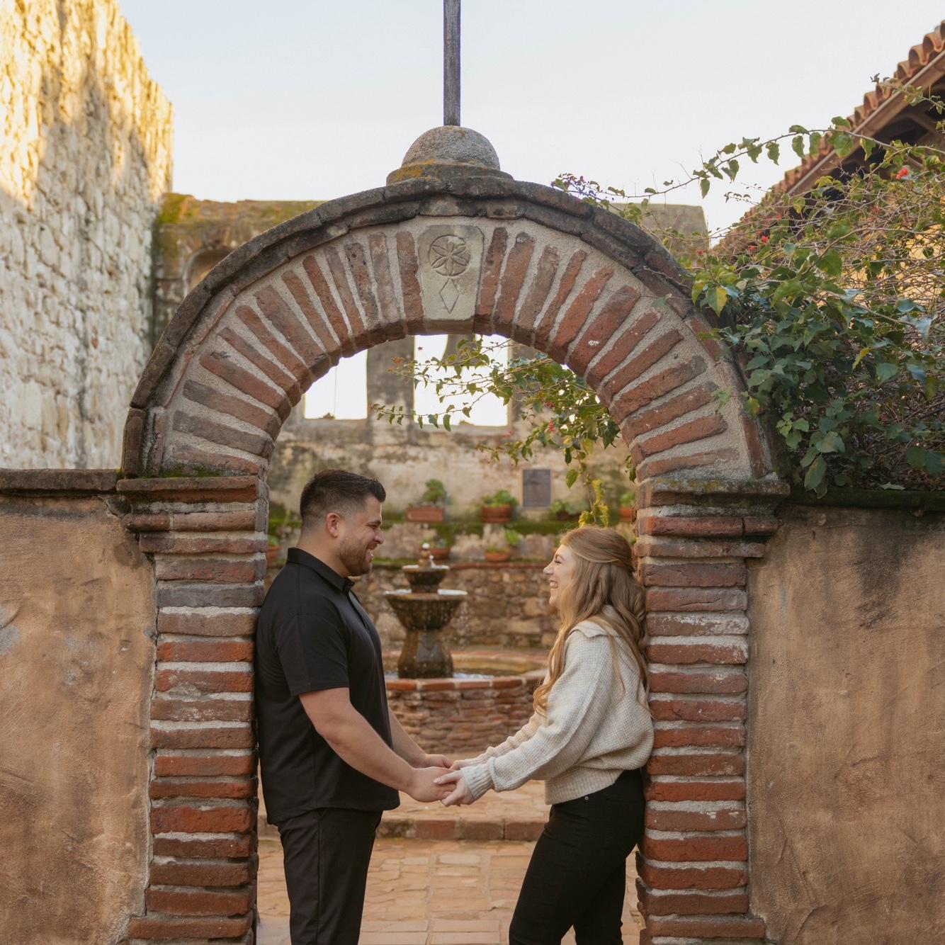 Our gorgeous engagement photoshoot at The Mission San Juan Capistrano. Photos by Alex Nena.