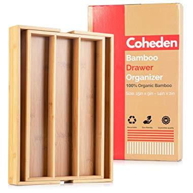 Bamboo Expandable Drawer Organizer by Coheden - Premium Cutlery and Utensil Tray - Multifunctional Organizer Fits With All Drawer Sizes - Perfect For Kitchen, Bedroom, Bathroom, Office, Desk, etc