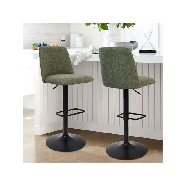 Set of 2 Adjustable Swivel Bar Stools, 24"-33" Height Modern Olive Green Upholstered Counter Stools with Black Base - Panipeachy