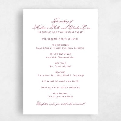 Burgundy, Red Wedding Program - Arthur
