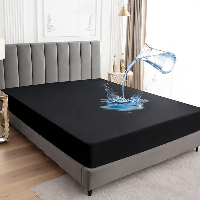 Sufdari King Size Mattress Protector,Waterproof Mattress Cover,18" Deep Pocket Mattress Protector,Dust Proof Bed Protector for Dogs/Cats/Pets/Kids-Black,King