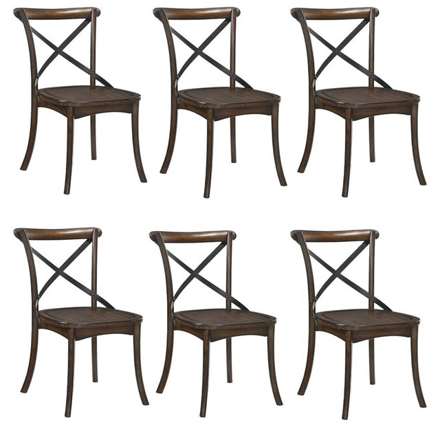 SCANORDIC X-Back Chair Set of 6, Mid-Century Farmhouse Wood Dining Chair Cross Back Dinner Chair Mid Century Modern Stackable Furniture for Kitchen Dining Room Living Room Outdoor, Dark Oak