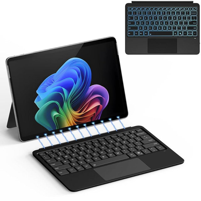 Sooguard for Microsoft Surface Pro 12 inch Keyboard (2025 Model), Bluetooth Wireless Magnetic Type Cover with 7-Color Backlit & Multi-Touch Touchpad, Ultra-Slim Rechargeable, Black