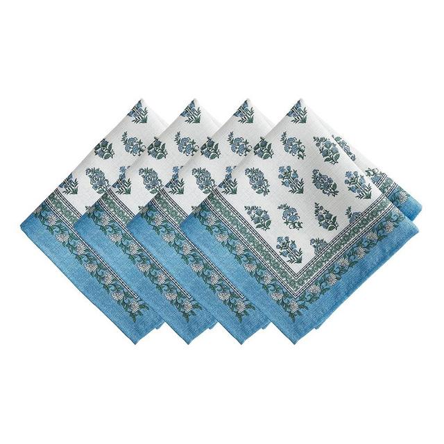 Elrene Home Fashions Tropez Paisley Block Print Coastal Stain & Water Resistant Indoor/Outdoor Cloth Dinner Napkins, Set of 4, 17"x17"