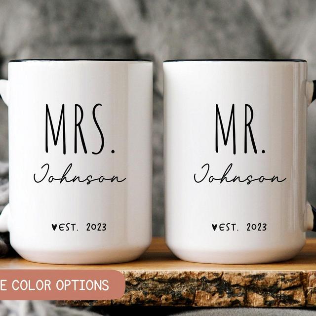 Personalized Mr and Mrs Coffee Mugs, Custom Mr Mrs Coffee Mugs, Husband and Wide Mugs, Bride and Groom Set, New wife Gift