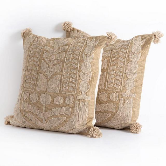 Zarita Embroidered Pilow - Set of 2, 20 x 20", Light Brown