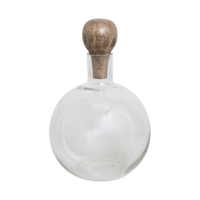 Creative Co-Op Wine Glass Mango Wood Stopper Decanter, 10" x 6", Clear
