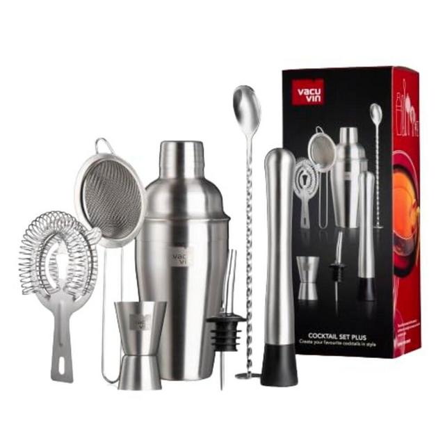 Vacu Vin Cocktail Set Plus - 7 Essential Tools for Mixing and Serving Cocktails - Dishwasher Safe - Cocktail Shaker, Double Jigger, Muddler, Hawthorne Strainer
