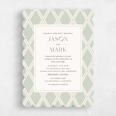 Green Scalloped Wedding Invitation - Diamant Portrait