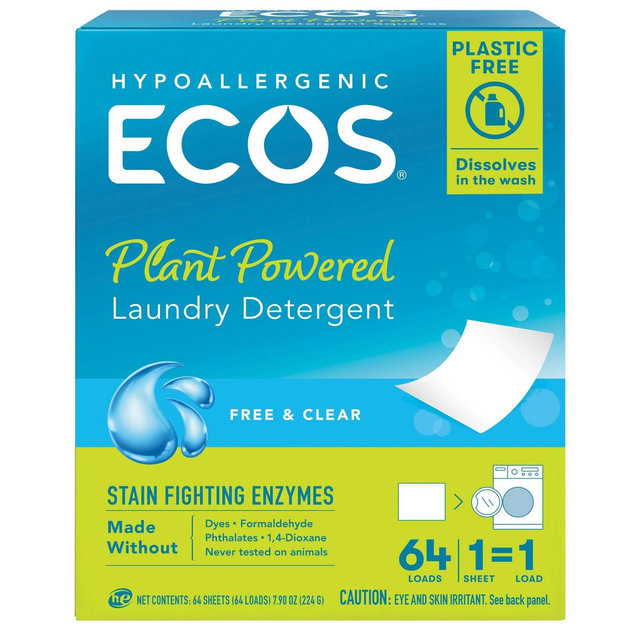 ECOS Plastic-Free Laundry Detergent Sheets - Free & Clear - 7.9oz/64 Loads