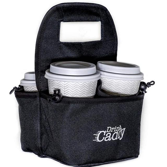 Drink Caddy Portable Drink Carrier and Reusable Coffee Cup Holder - 4 Cup Collapsible Tote Bag with Organizer Pockets Safely Secures Hot and Cold Beverages - Perfect for Food Delivery and Take Out