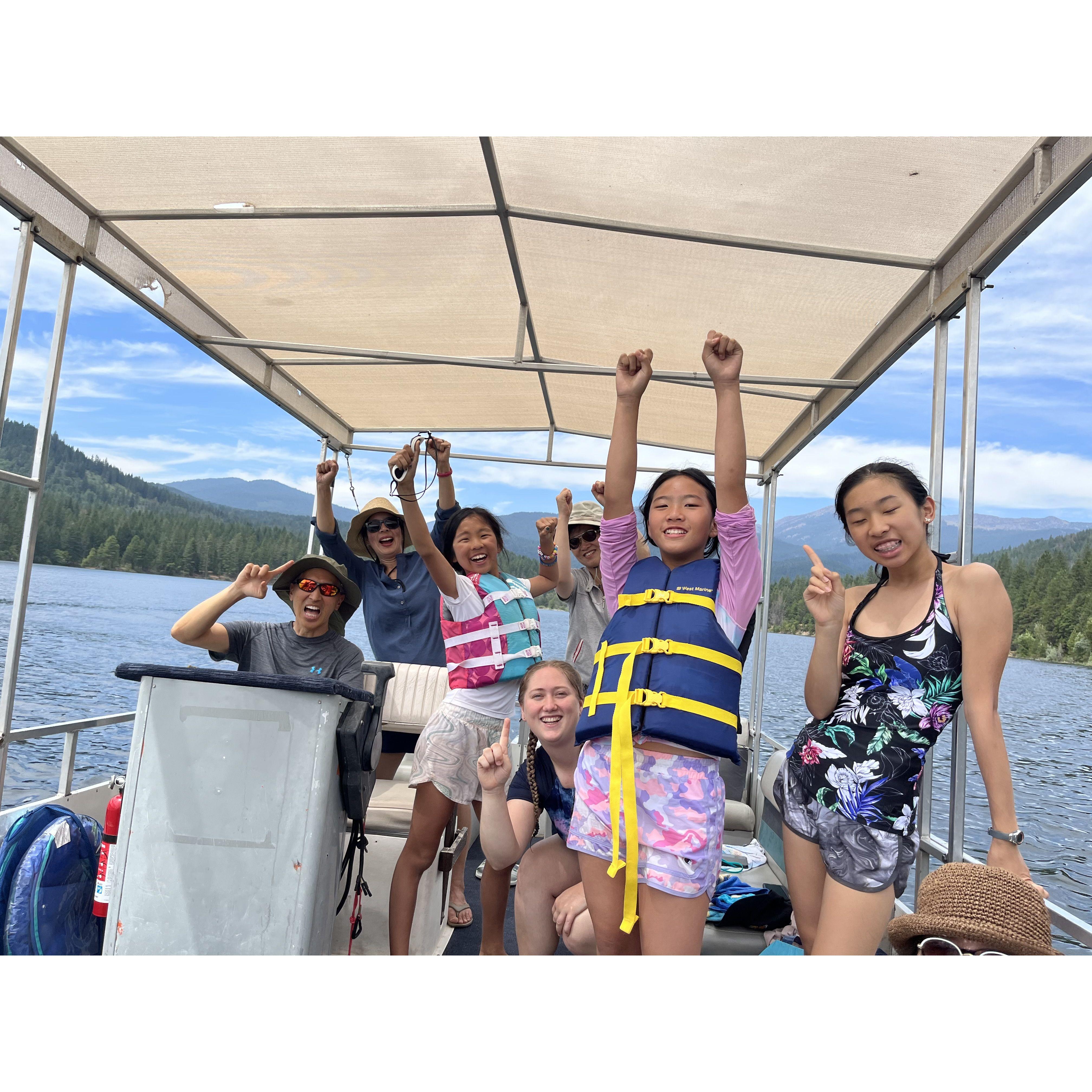 Having fun in the boat.