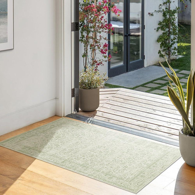 BILEEHOME Sage Green 2x3 Boho Rugs for Hallway Kitchen Bathroom Washbale Non Slip Bed Side Bedroom Floor Laundry Room Rug
